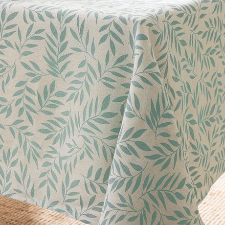 Naya Sauge – Stofftischdecke in Leinenoptik mit feinem Blattmuster – 140 x 240 cm, Ecke
