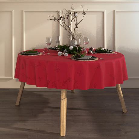 Engholm Noel runde Damast-Weihnachtstischdecke, rot - Ø 200 cm, Ambienteaufnahme