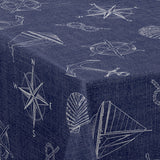 Nordfavn Captain - blaue Wachstuch Tischdecke mit maritimen Motiven, Ecke