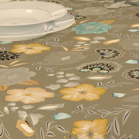 Nordfavn Chouchou Warmbeige – florale Wachstuch Tischdecke mit glatter Oberfläche, Details