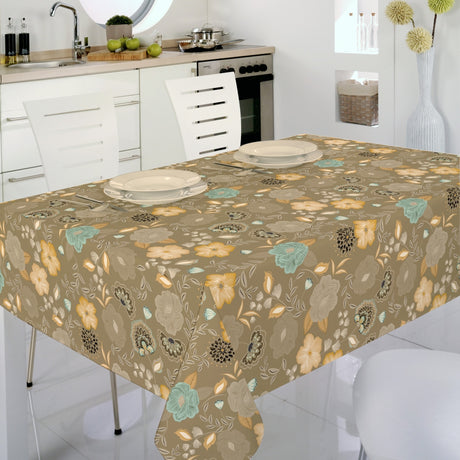 Nordfavn Chouchou Warmbeige – florale Wachstuch Tischdecke mit glatter Oberfläche, Ambiente