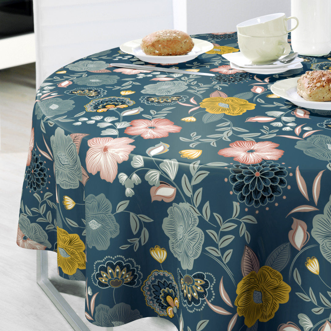 Nordfavn Chouchou Grün – Runde Wachstuch Tischdecke mit dekorativem Blumenprint