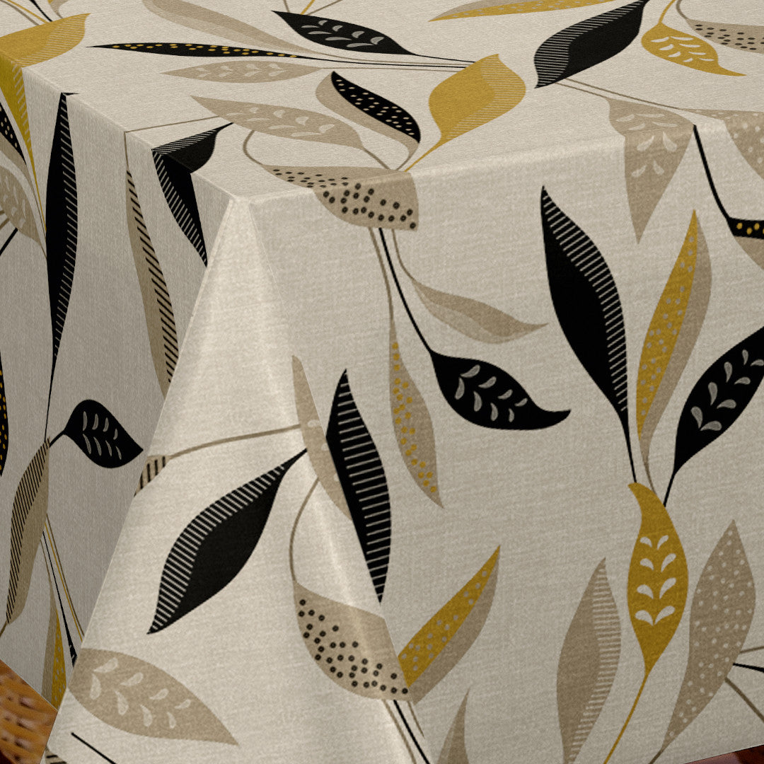 Nordfavn Class Beige - Wachstuch Tischdecke mit grafischem Blattmuster, Muster