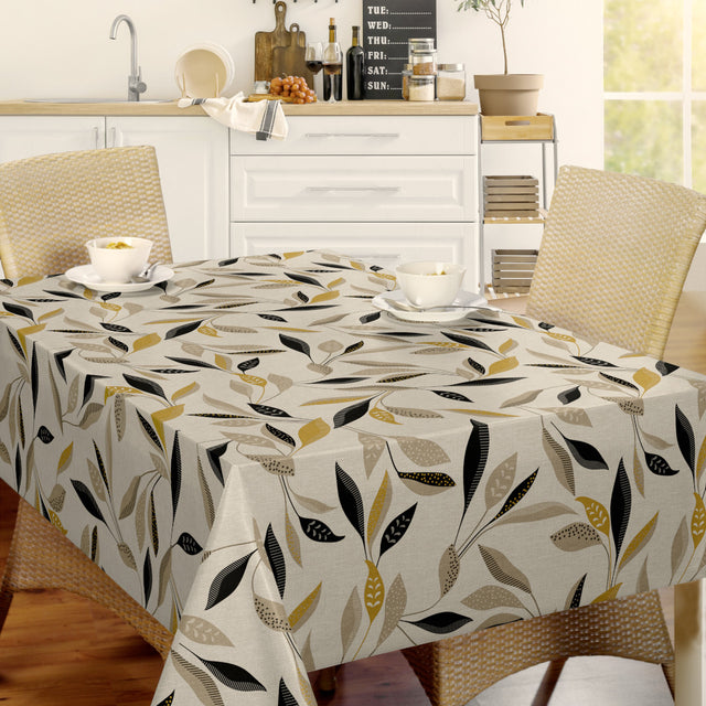 Nordfavn Class Beige - Wachstuch Tischdecke mit grafischem Blattmuster