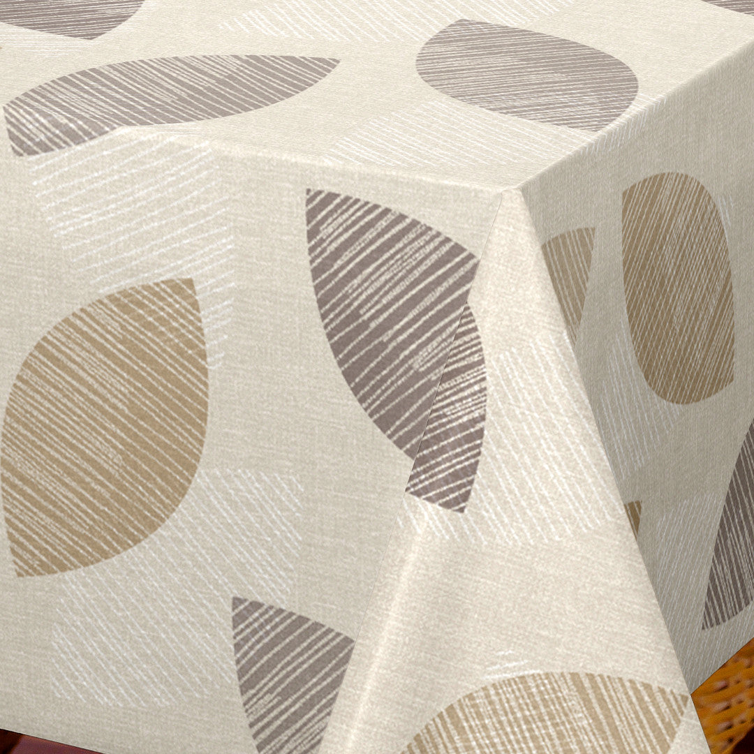 Nordfavn Cocoon Beige Wachstuch Tischdecke mit grafischem Blattmuster, Ecke