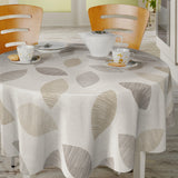 Nordfavn Cocoon Beige Runde Wachstuch Tischdecke mit grafischem Blattmuster, rund