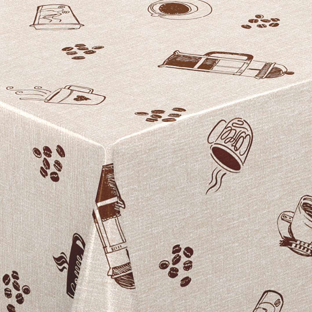 Nordfavn Coffee Time Beige – Wachstuch Tischdecke mit gemütlichem Kaffeemotiv, Ecke