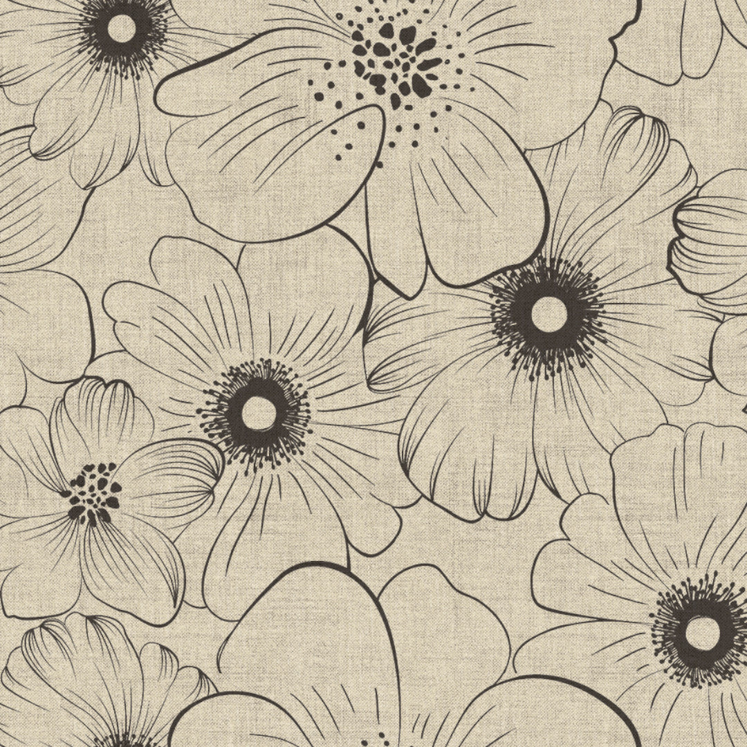 Nordfavn Cologne Beige - Wachstuch Tischdecke mit Linienblume in Leinenoptik, Muster