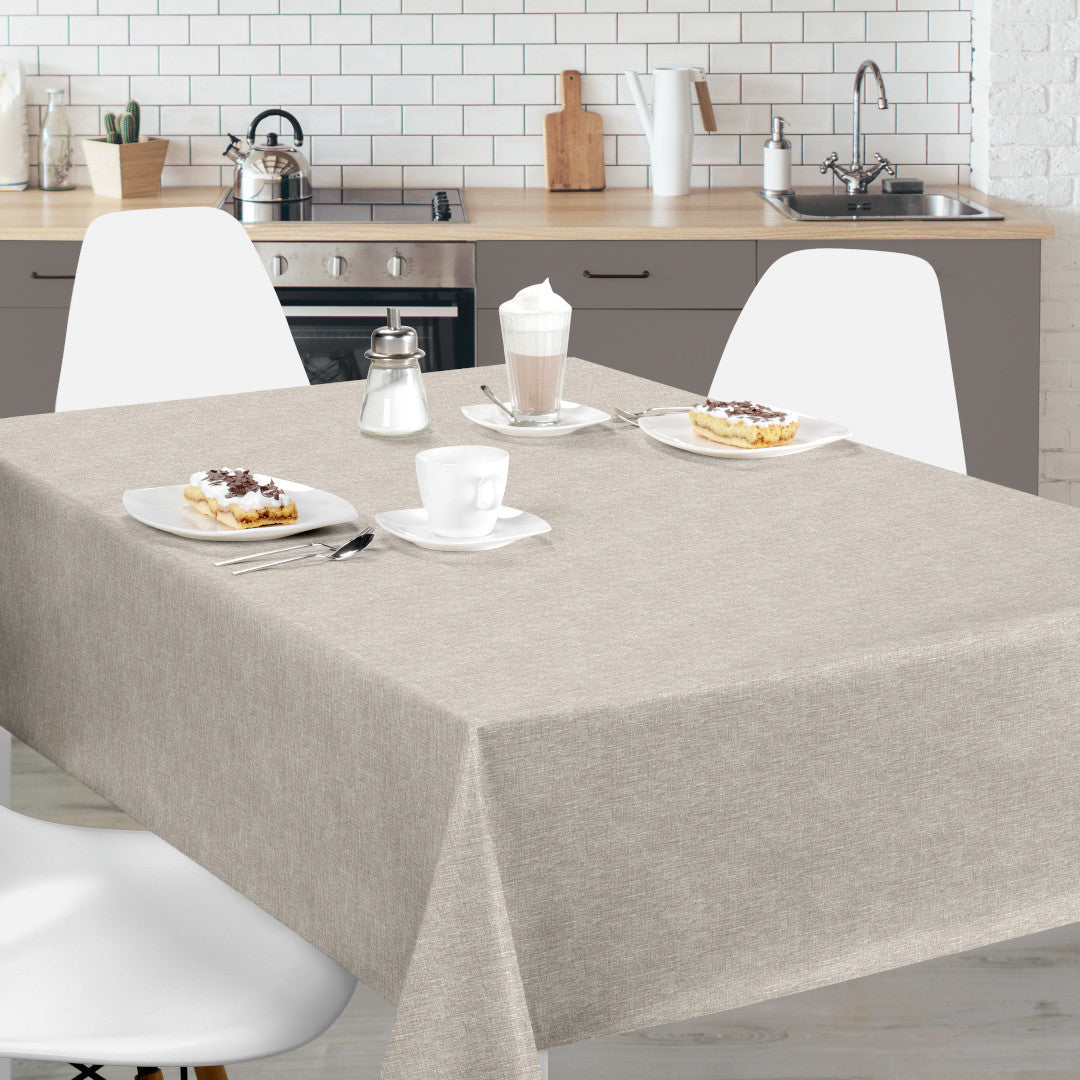 Nordfavn Fine Texture Linen – Leicht geprägte runde Wachstuch-Tischdecke mit feiner Leinenoptik