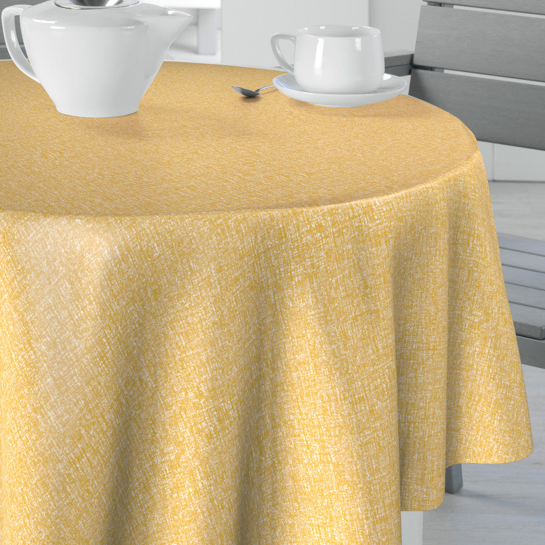 Nordfavn Fine Weave Mustard – Glatte runde Wachstuch-Tischdecke mit dezenter Textiloptik