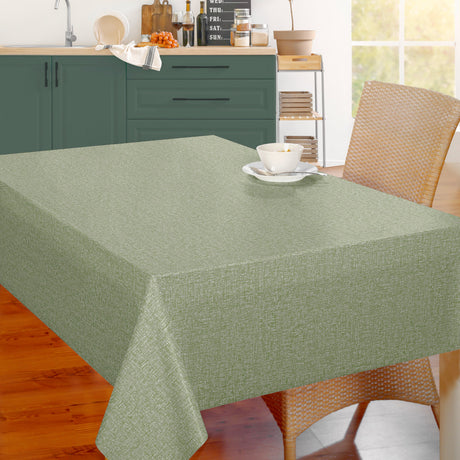 Nordfavn Fine Weave Olive – Geprägte Wachstuch Tischdecke mit dezenter Textiloptik, Ambiente