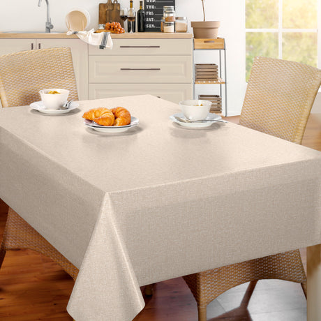 Nordfavn Fine Weave Sand – Glatte Wachstuch Tischdecke mit dezenter Textiloptik, Ambiente