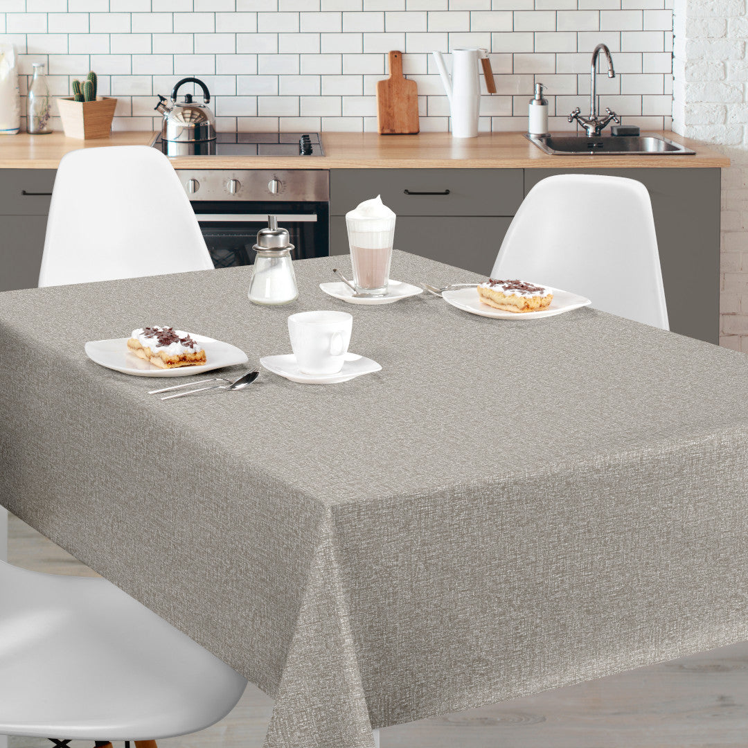 Nordfavn Fine Weave Stone – Geprägte Wachstuch Tischdecke mit dezenter Textiloptik, Ambiente