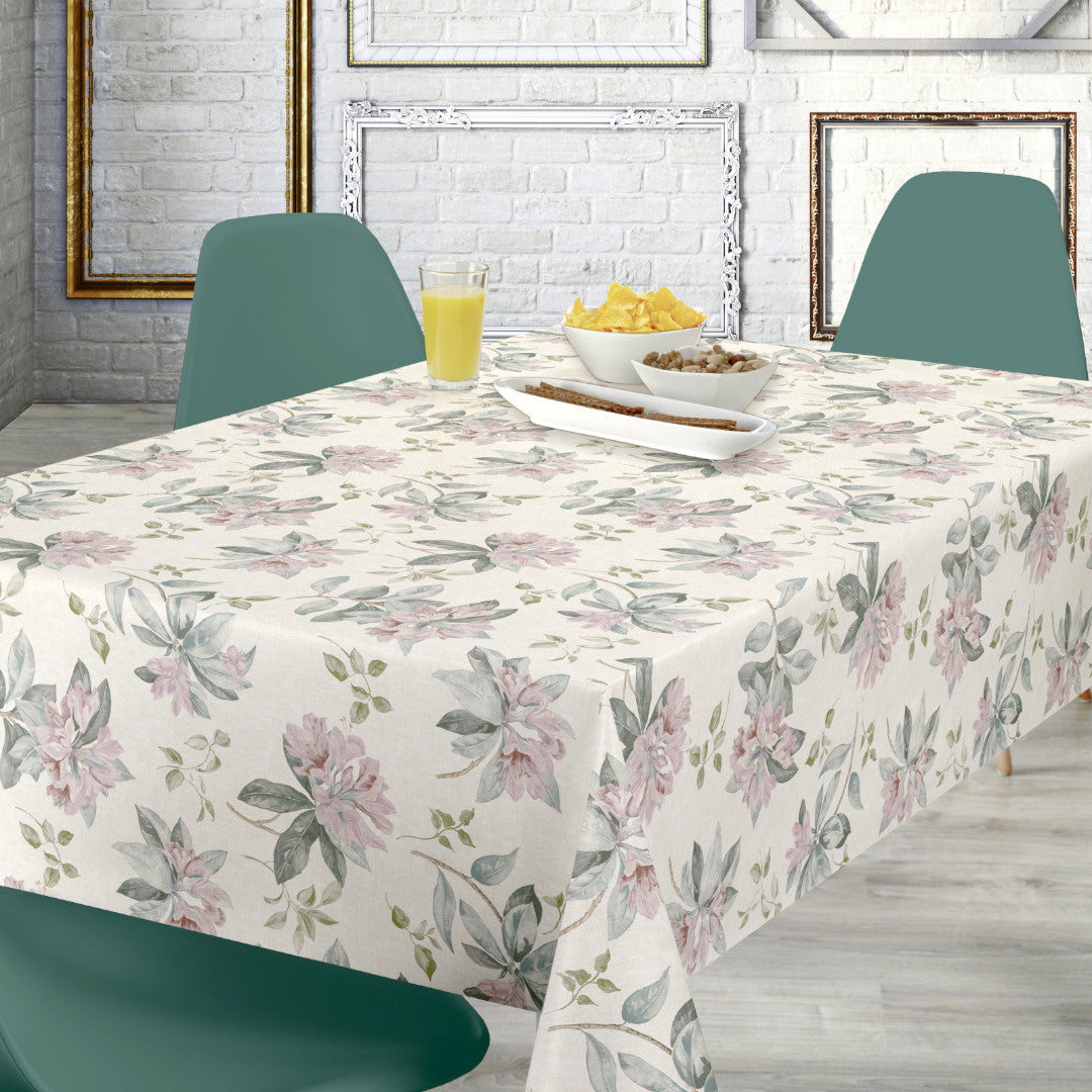 Nordfavn Fruehling Rosa - Wachstuch Tischdecke mit zartem Blumenprint, Ambiente