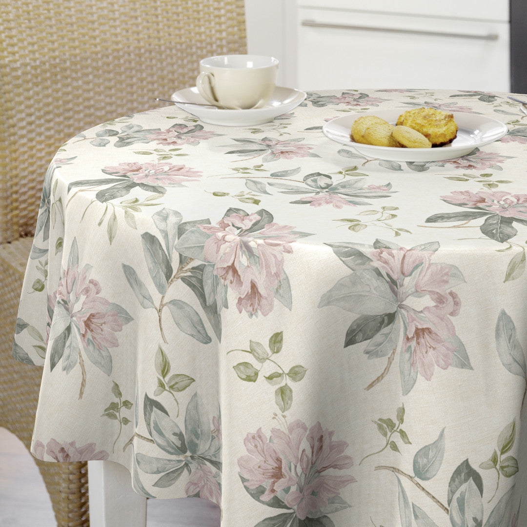Nordfavn Fruehling Rosa - rundes Runde Wachstuch Tischdecke mit zartem Blumenprint