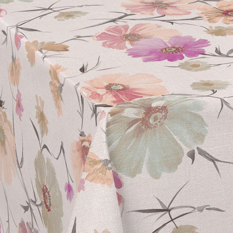 Nordfavn Gerbera Beige – Wachstuch Tischdecke mit Blumendruck in Leinenoptik, Ecke