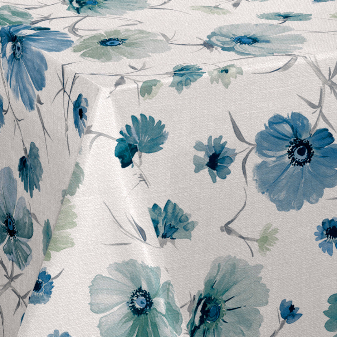 Nordfavn Gerbera Blau – Wachstuch Tischdecke mit Blumenprint in Blautönen, Ecke