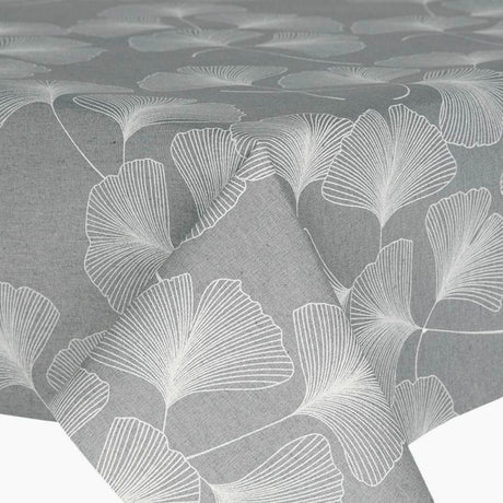 Nordfavn Ginko Grau – Abwaschbare Tischdecke mit stilisierten Blättern, Ecke