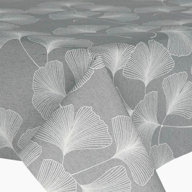 Nordfavn Ginko Grau – Abwaschbare Tischdecke mit stilisierten Blättern, Ecke