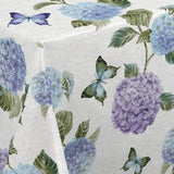 Nordfavn Hortensia Have Blau – Wachstuch Tischdecke mit Schmetterlingen, Ecke