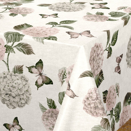 Nordfavn Hortensia Have - Wachstuch Tischdecke mit Schmetterlingen, Ecke