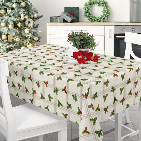 Nordfavn Houx de Noël – Klassische Wachstuch Tischdecke für Weihnachten mit Stechpalme, Ambiente