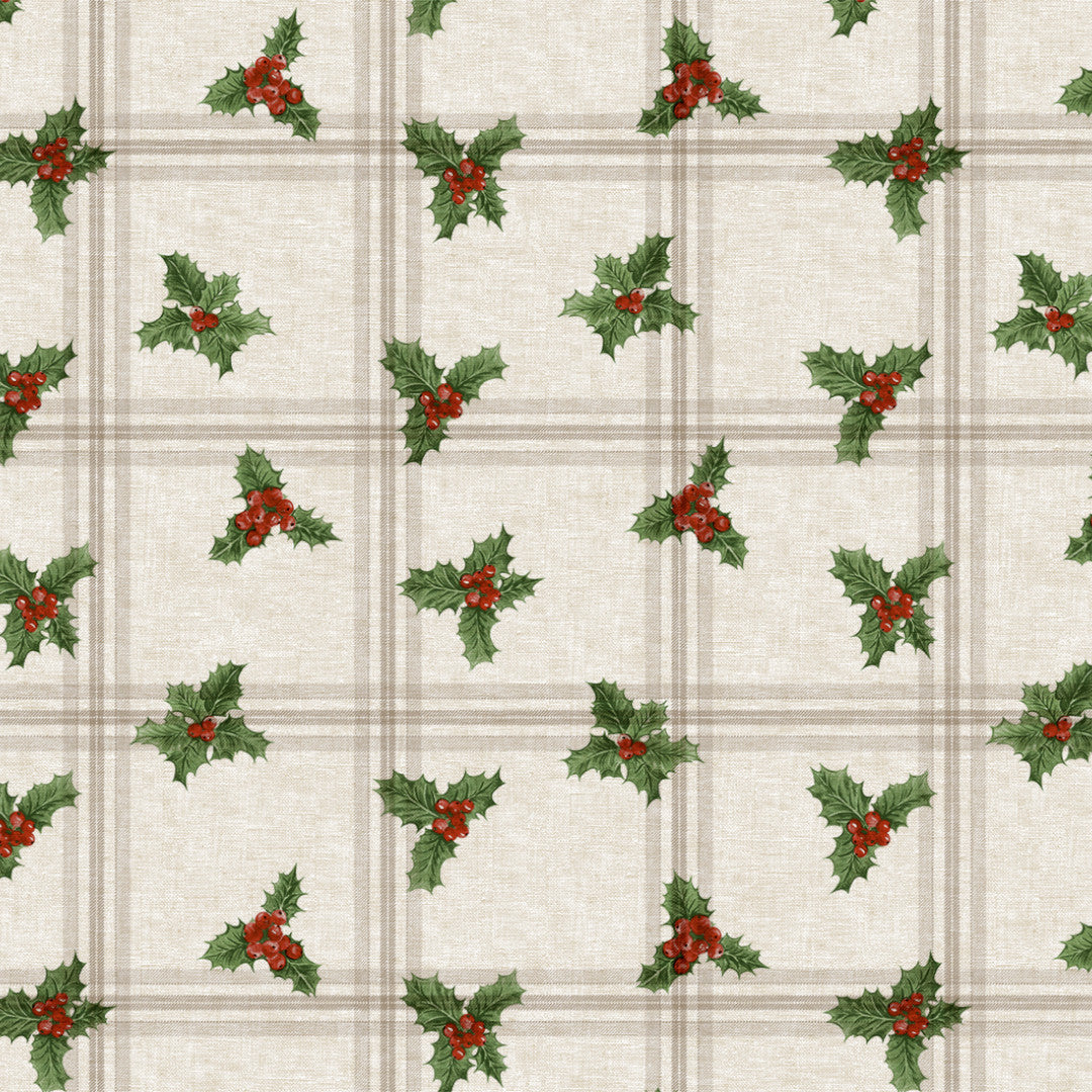 Nordfavn Houx de Noël – Klassische Wachstuch Tischdecke für Weihnachten mit Stechpalme, Muster
