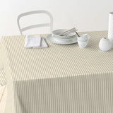 Nordfavn Ibiza Heller Sand – Abwaschbare Tischdecke mit Querstreifen in Leinenoptik, Tisch