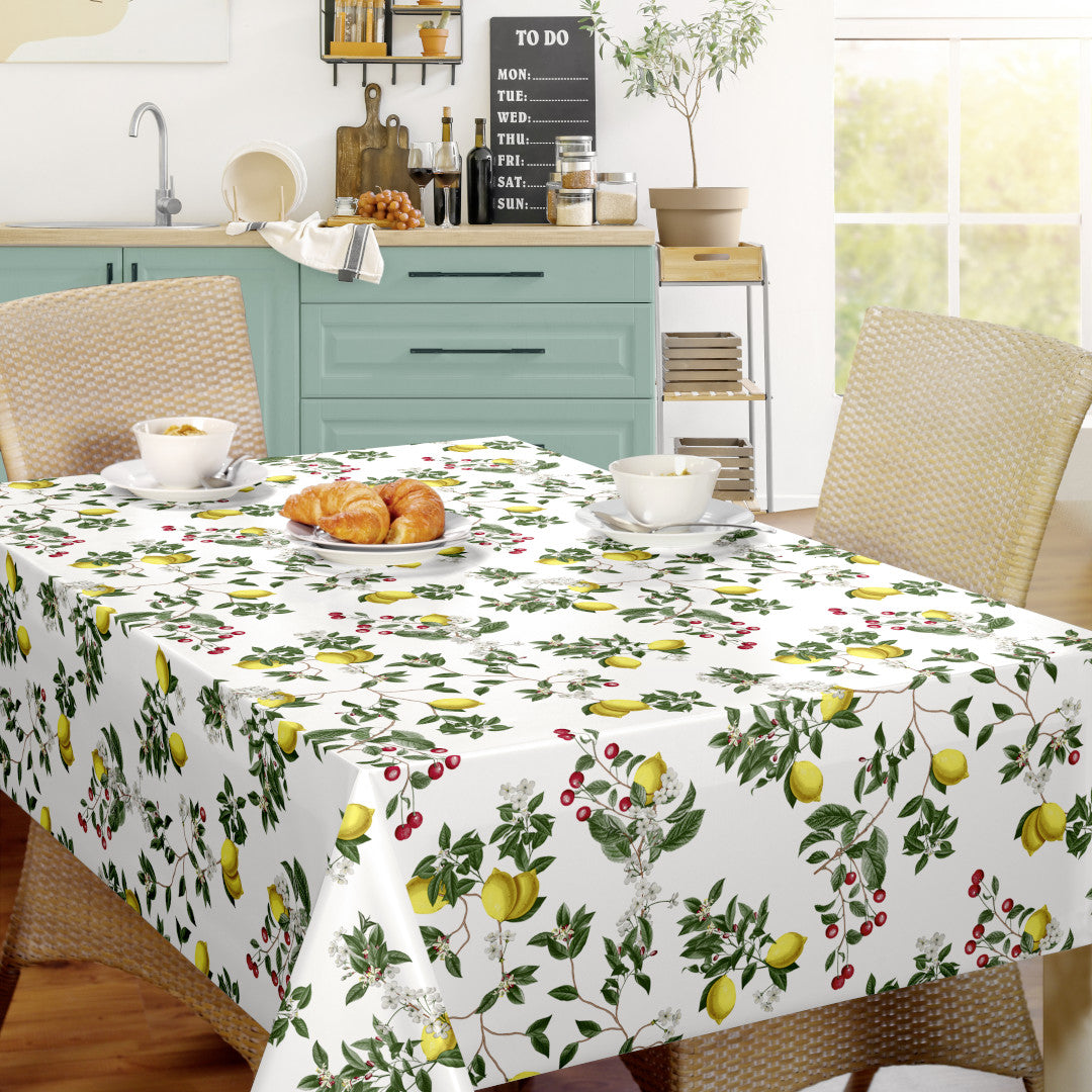 Nordfavn Lemon Cherry – Wachstuch Tischdecke mit Zitronen und Kirschen, Küchenumgebung