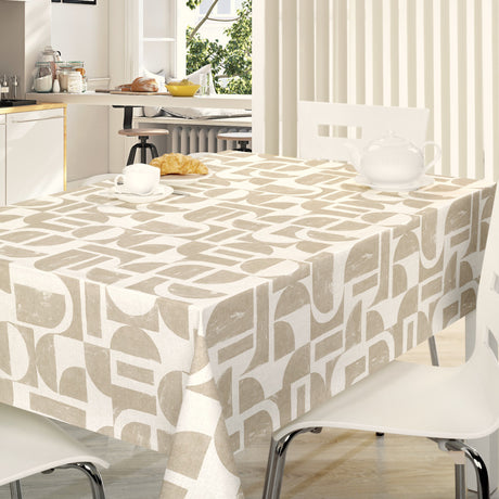 Nordfavn Manu Beige – Wachstuch Tischdecke mit grafischem Muster in Leinenoptik, Ambiente