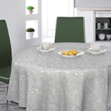 Nordfavn Nordic Leaf Grau – Runde Wachstuch-Tischdecke mit stilisiertem Blattmuster
