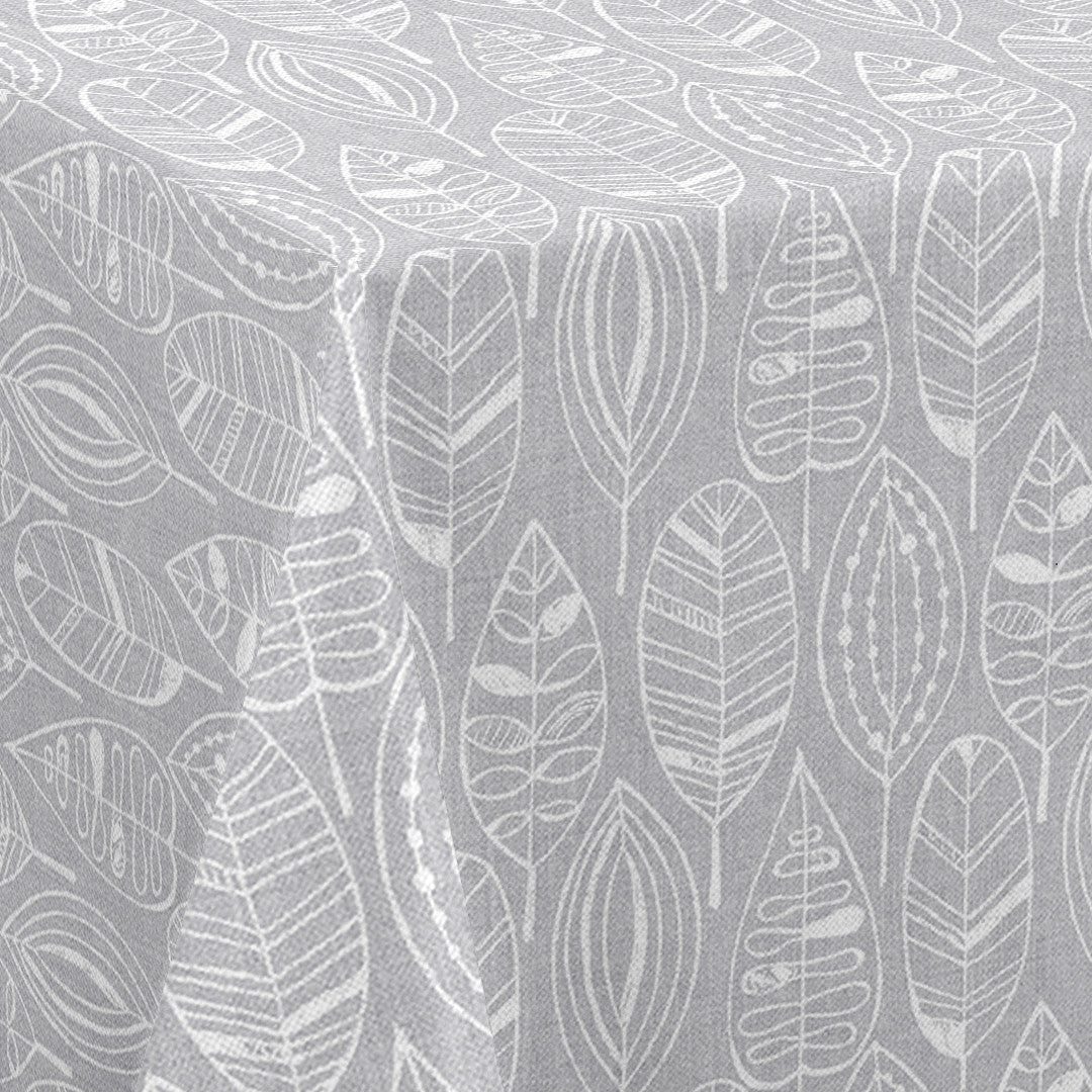 Nordfavn Nordic Leaf Grau – Wachstuch Tischdecke mit stilisiertem Blattmuster, Ecke