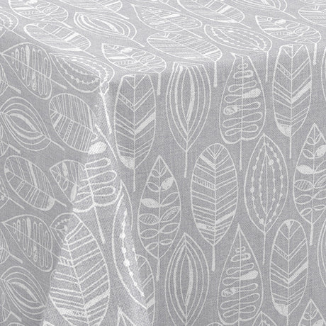 Nordfavn Nordic Leaf Grau – Wachstuch Tischdecke mit stilisiertem Blattmuster, Ecke