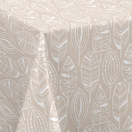 Nordfavn Nordic Leaf Sand – Wachstuch Tischdecke mit stilisiertem Blattmuster, Ecke