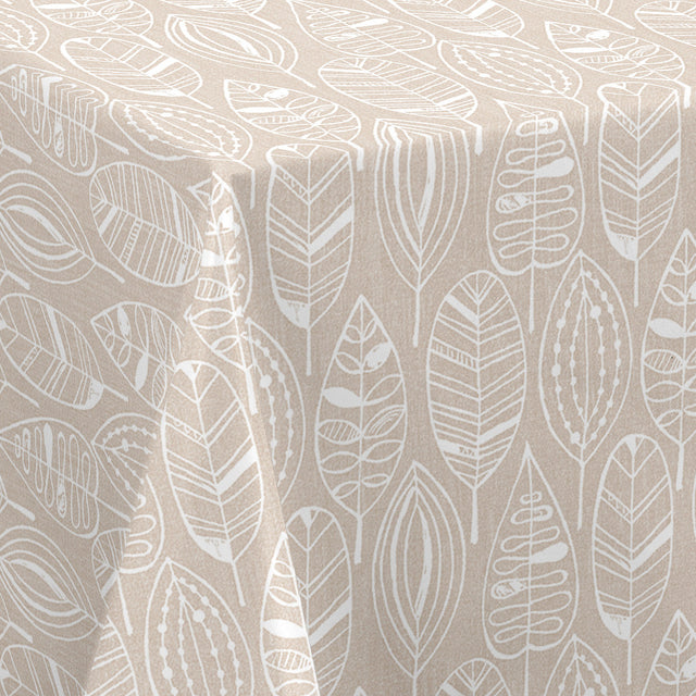 Nordfavn Nordic Leaf Sand – Wachstuch Tischdecke mit stilisiertem Blattmuster, Ecke