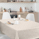 Nordfavn Nordic Leaf Sand – Wachstuch Tischdecke mit stilisiertem Blattmuster, Ambiente