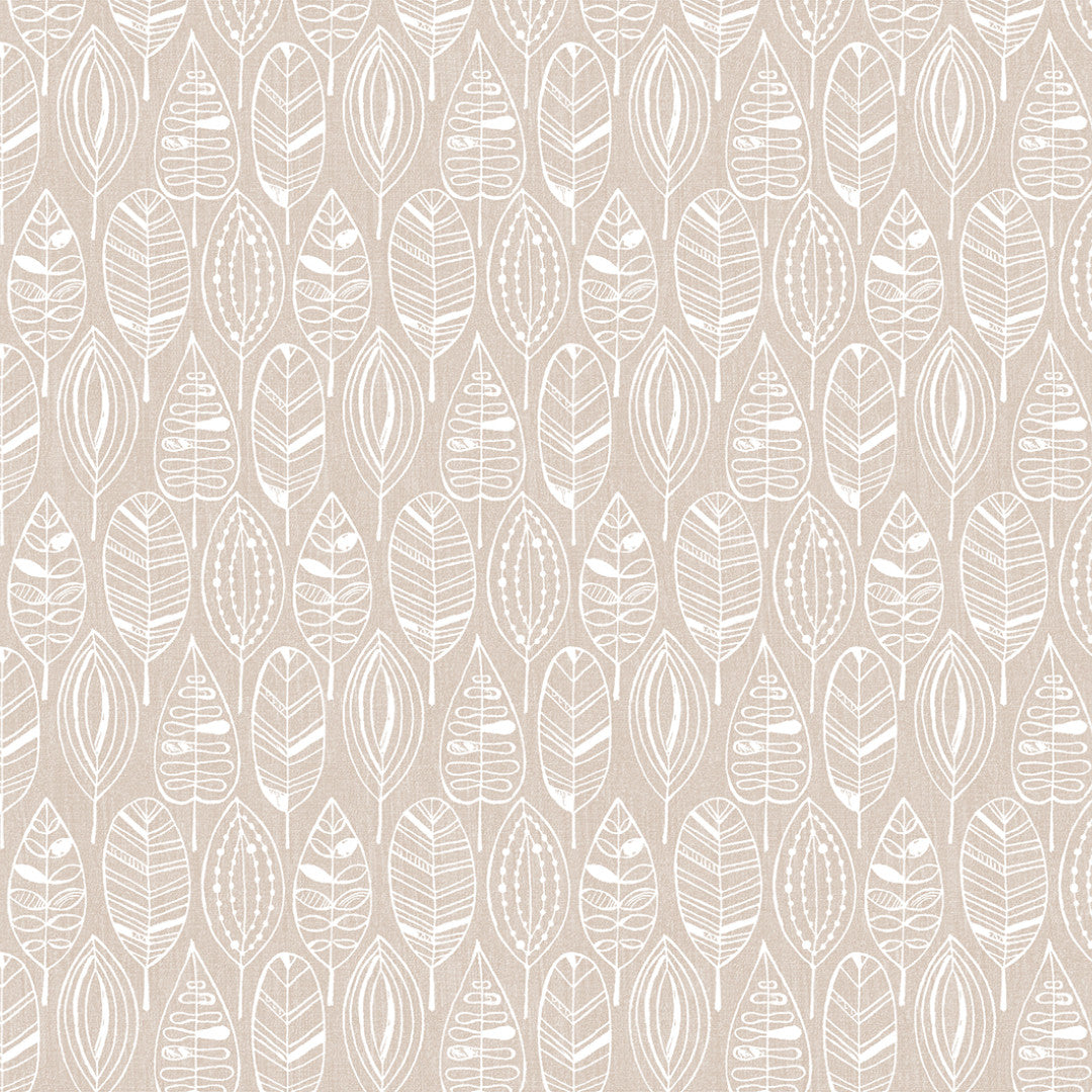 Nordfavn Nordic Leaf Sand – Wachstuch Tischdecke mit stilisiertem Blattmuster, Muster