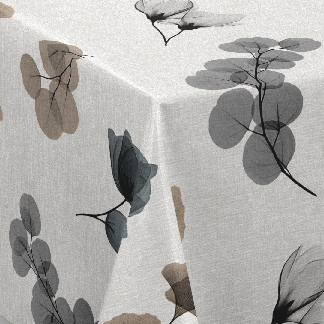 Nordfavn Organza Grau-Beige – Wachstuch Tischdecke mit Blättermuster, Ecke