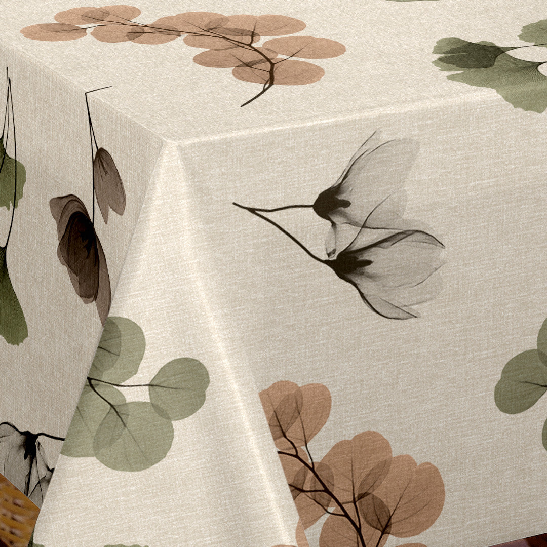 Nordfavn Organza Natur – Wachstuch Tischdecke mit leichtem Blumen- und Blattmuster, Ecke