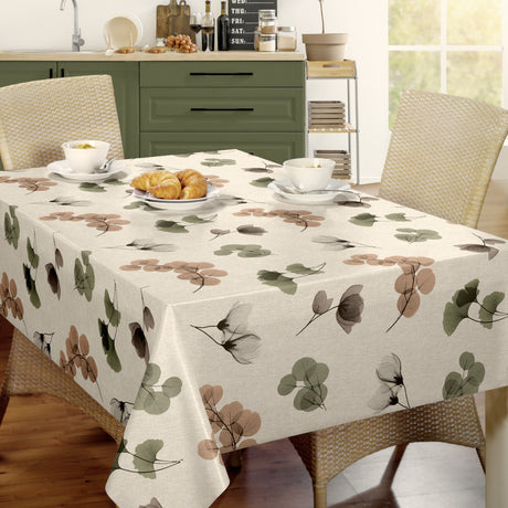 Nordfavn Organza Natur – Wachstuch Tischdecke mit leichtem Blumen- und Blattmuster