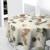 Nordfavn Organza Natur – Runde Wachstuch Tischdecke mit leichtem Blumen- und Blattmuster