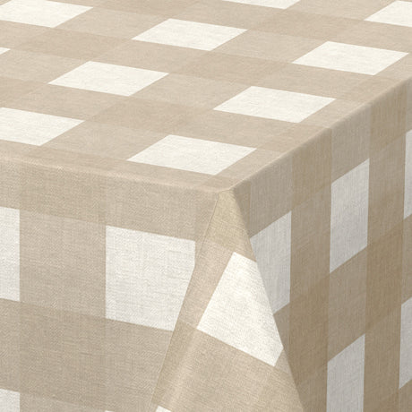 Nordfavn Royal Beige – Wachstuch Tischdecke in Beige mit Karomuster, Ecke