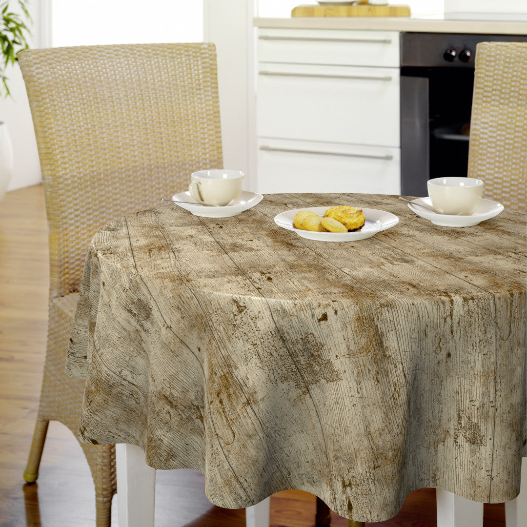 Nordfavn Rustica - Runde Wachstuch Tischdecke mit realistischer Holzoptik