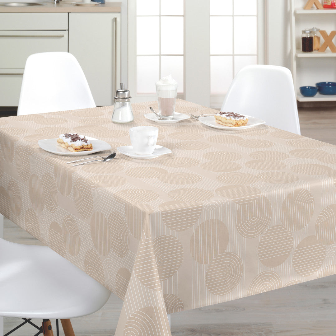 Nordfavn Soft Geo Sand – Wachstuch Tischdecke mit grafischem Muster, Ambiente