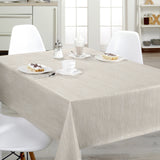 Nordfavn Strange Ways Beige – Wachstuch Tischdecke in Beige mit Streifen, Ambienteaufnahme