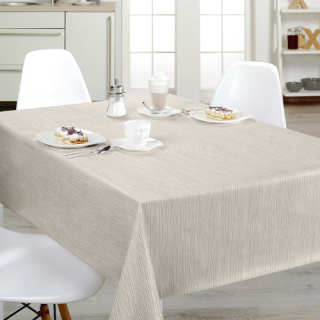 Nordfavn Strange Ways Beige – Wachstuch Tischdecke in Beige mit Streifen, Ambienteaufnahme