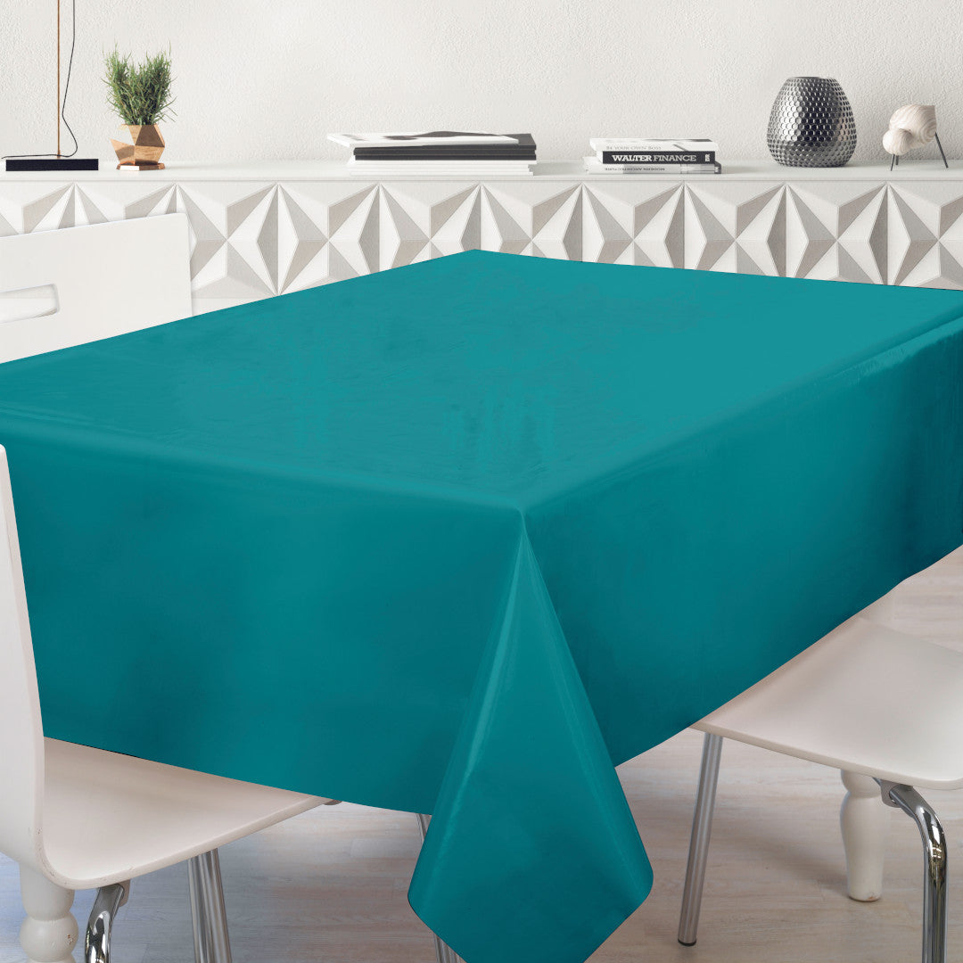 Nordfavn Uni Canard Blau - einfarbige halbglänzende Wachstuch Tischdecke, Ambiente