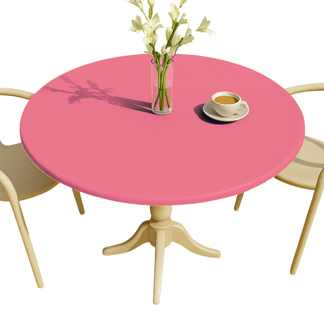Nordfavn Uni Rose Pink – Einfarbige Runde Wachstischdecke mit Gummizug