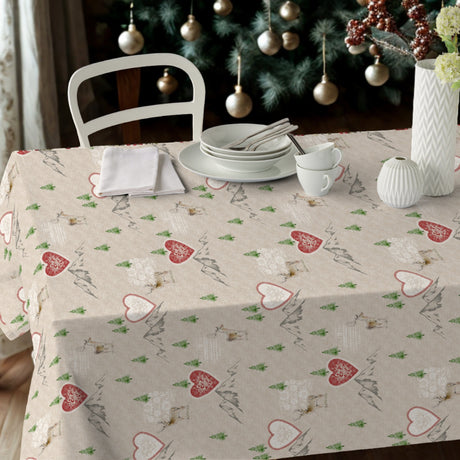 Nordfavn Vixen – abwaschbare Weihnachtstischdecke mit Rentieren und nordischer Natur, Ambiente