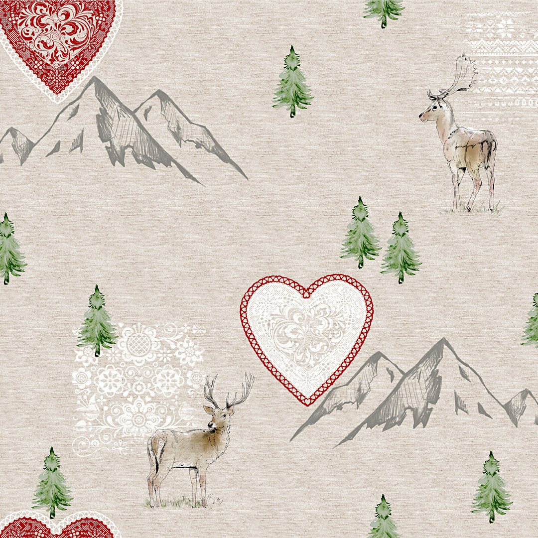 Nordfavn Vixen – abwaschbare Weihnachtstischdecke mit Rentieren und nordischer Natur, Muster